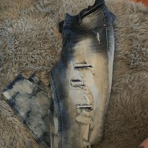 Acid wash high waisted jeans